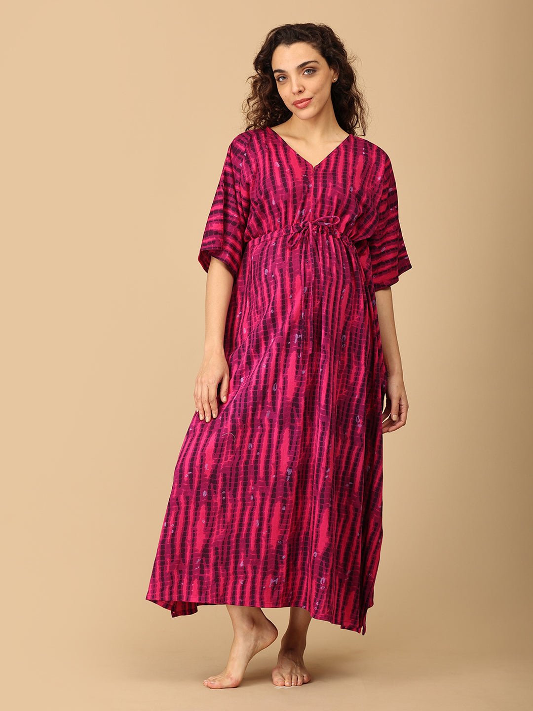 Fuchsia Flame Maternity and Nursing Kaftan Nighty