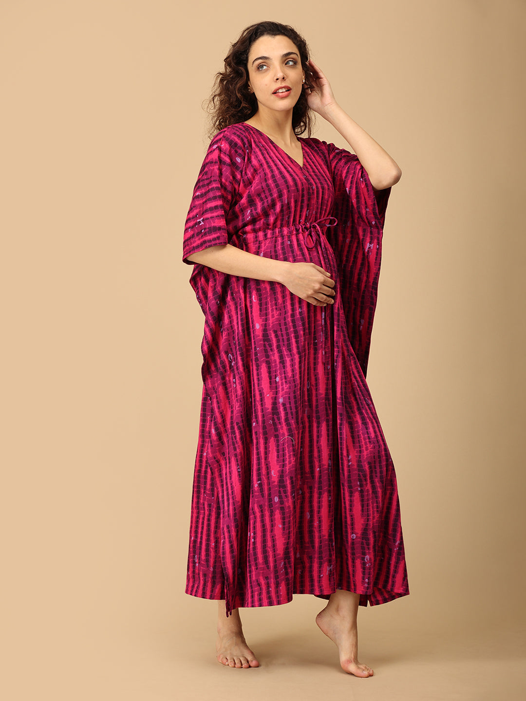 Fuchsia Flame Maternity and Nursing Kaftan Nighty