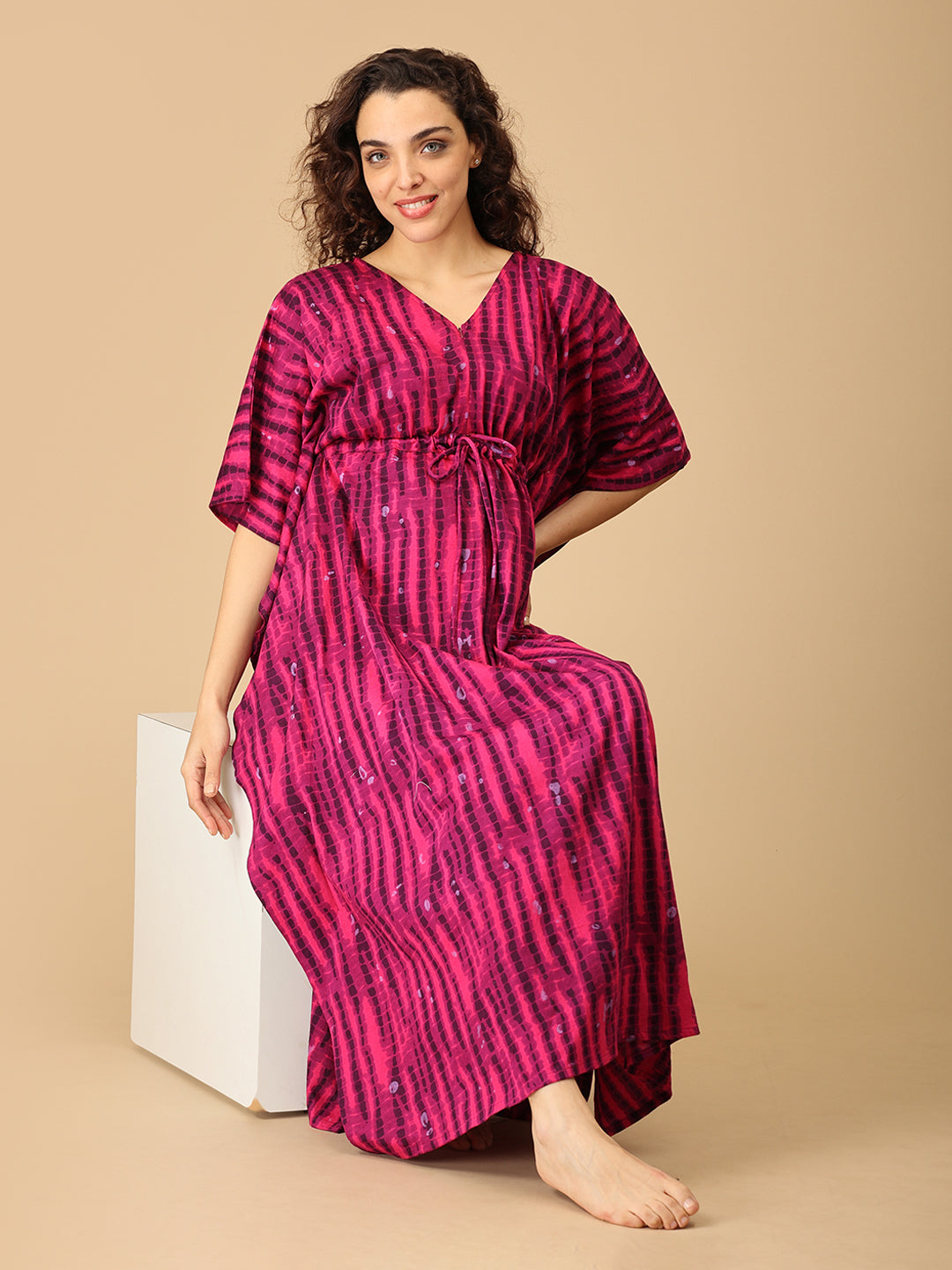 Fuchsia Flame Maternity and Nursing Kaftan Nighty