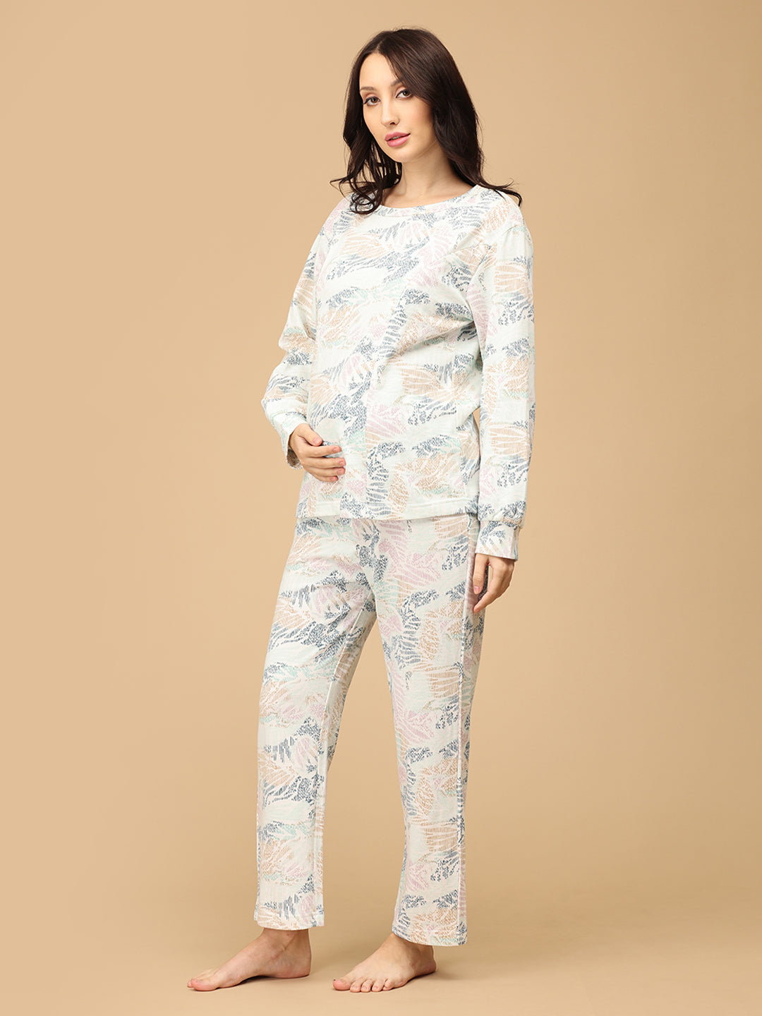 Garden Tropics Maternity and Nursing Sweatshirt Pajama Set