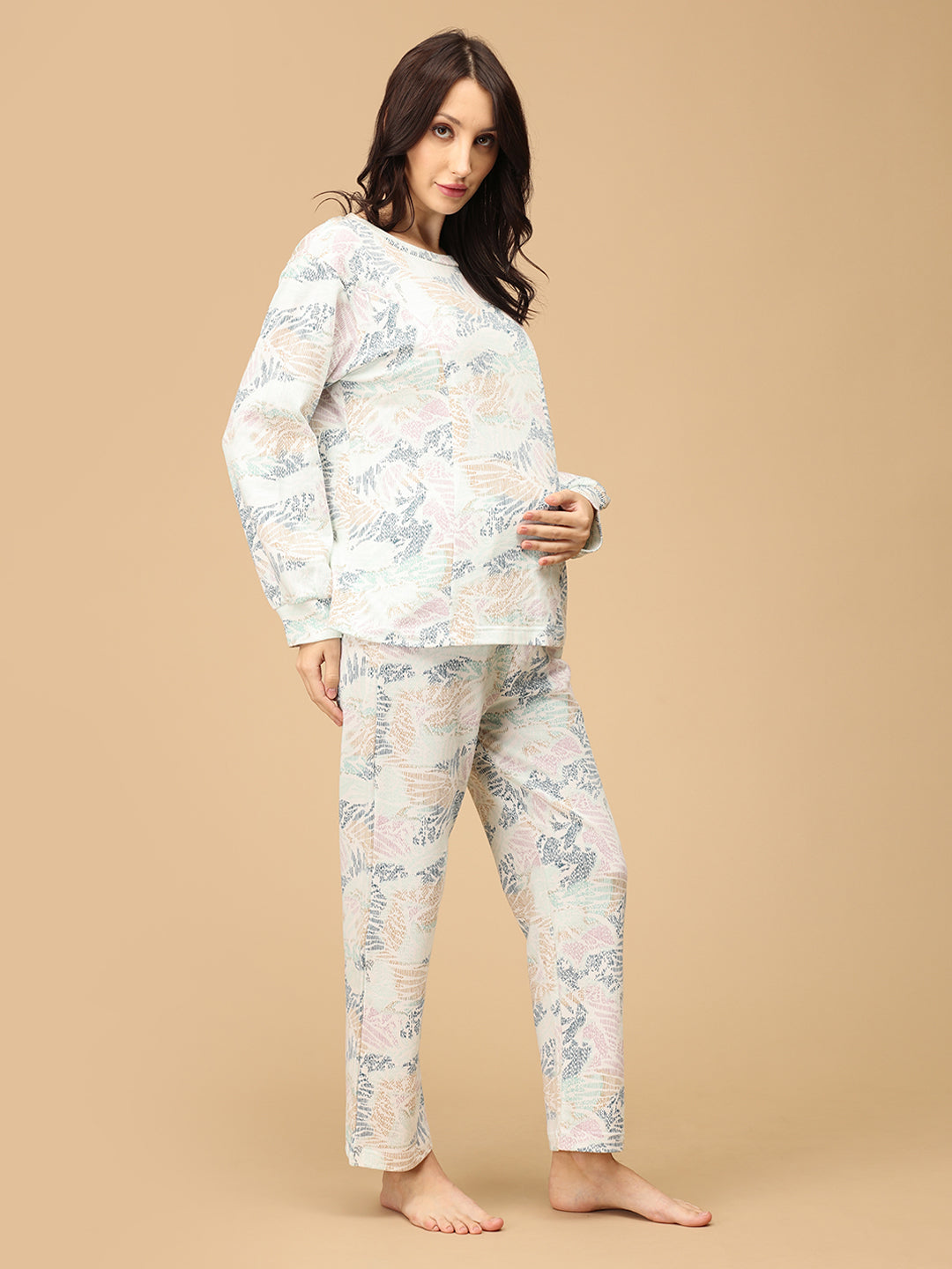 Garden Tropics Maternity and Nursing Sweatshirt Pajama Set