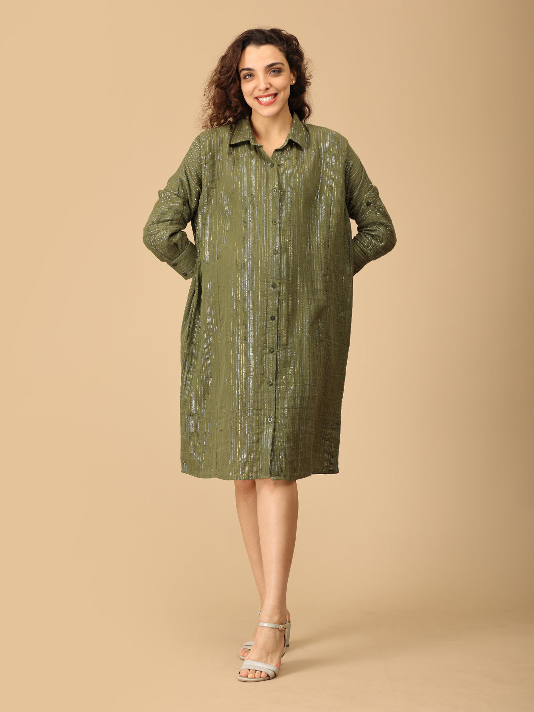 Glam-o-Leaf Maternity and Nursing Oversized Shirt Dress