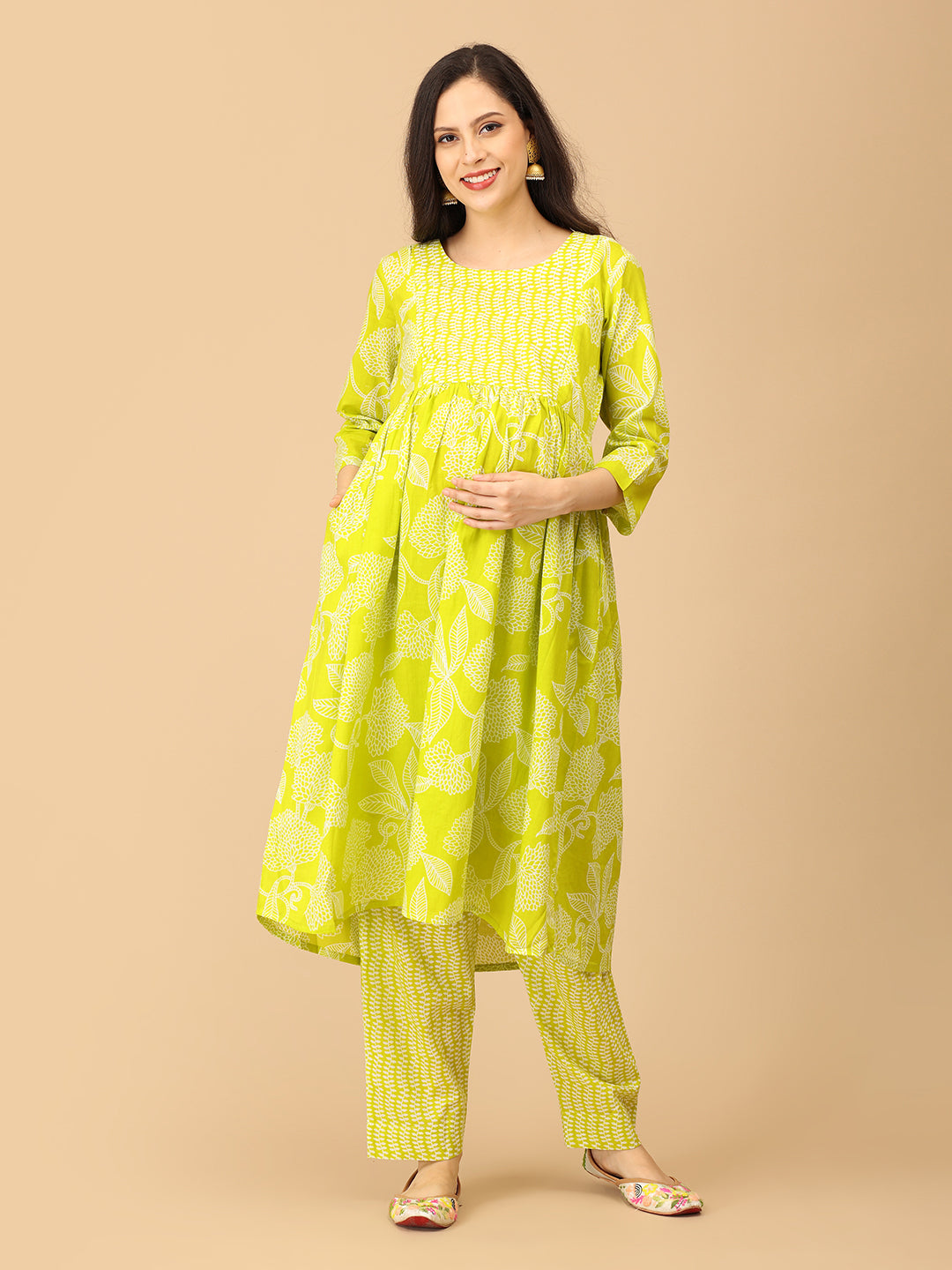 Glow Up Green Mood Maternity and Nursing Kurta Set With Dupatta