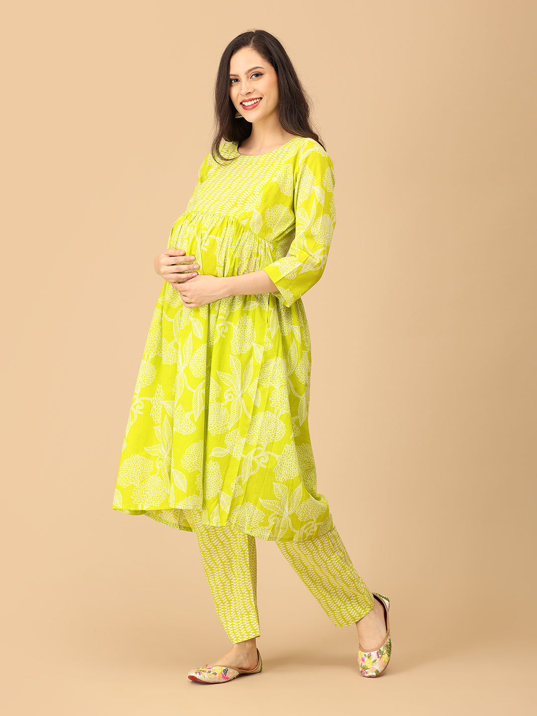 Glow Up Green Mood Maternity and Nursing Kurta Set With Dupatta