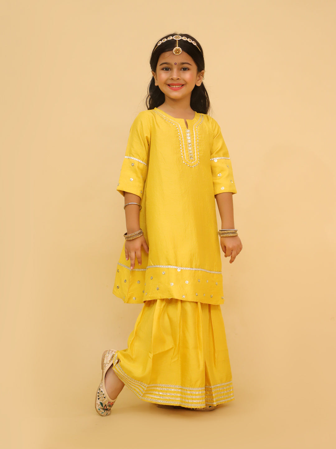 Golden Hour Girls Silk Anarkali Sharara Set