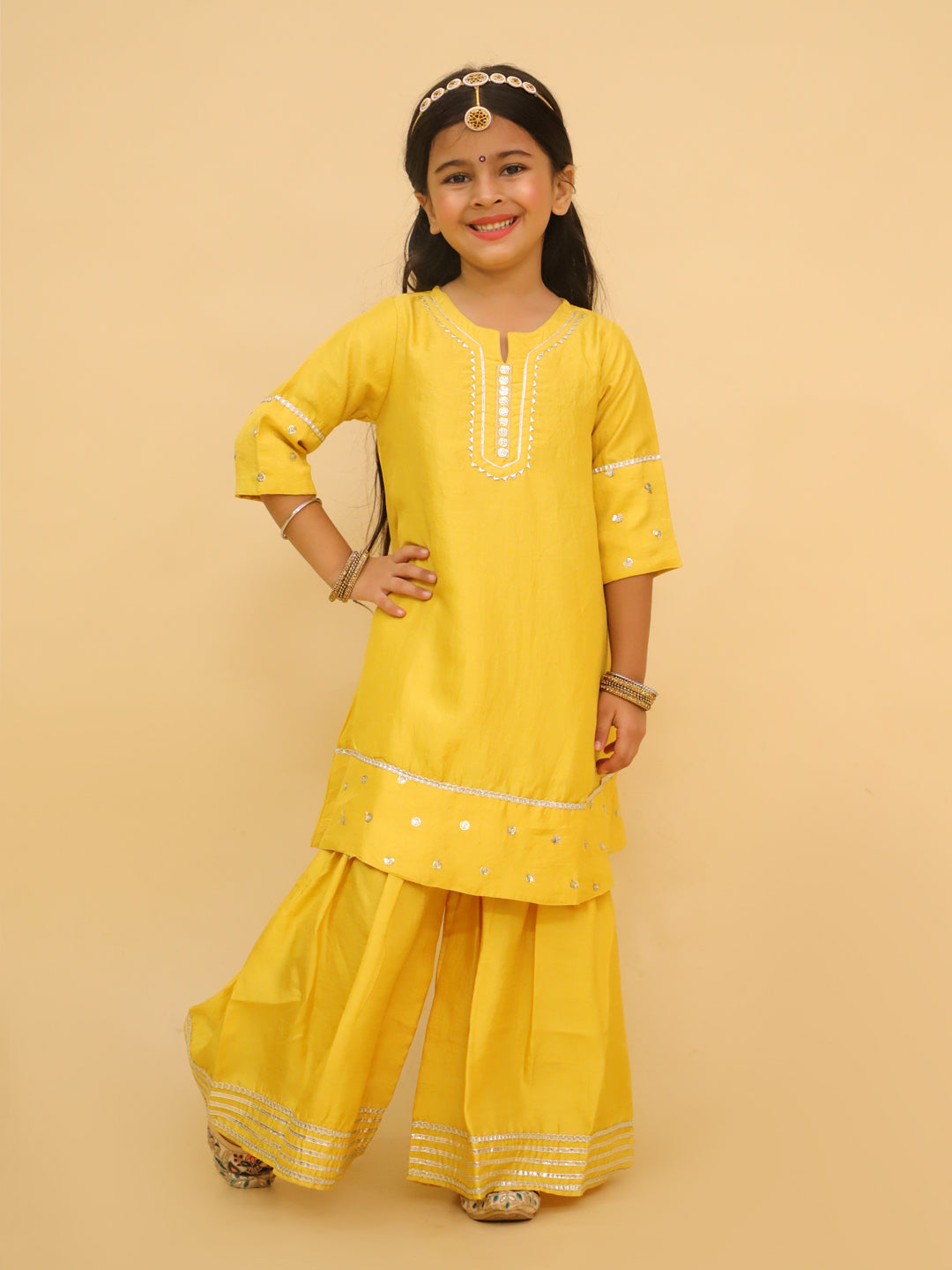 Golden Hour Girls Silk Anarkali Sharara Set