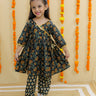 Green Block Print Girls Anarkali Pajama Set