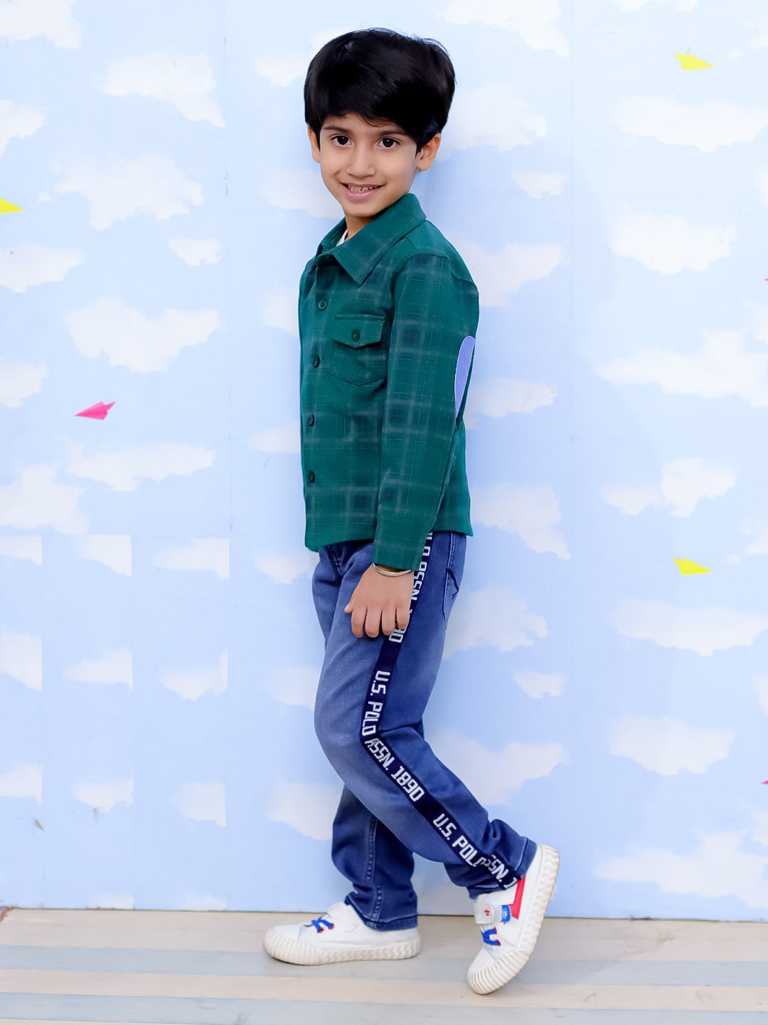 Green Flannel Plaid Kids Shirt