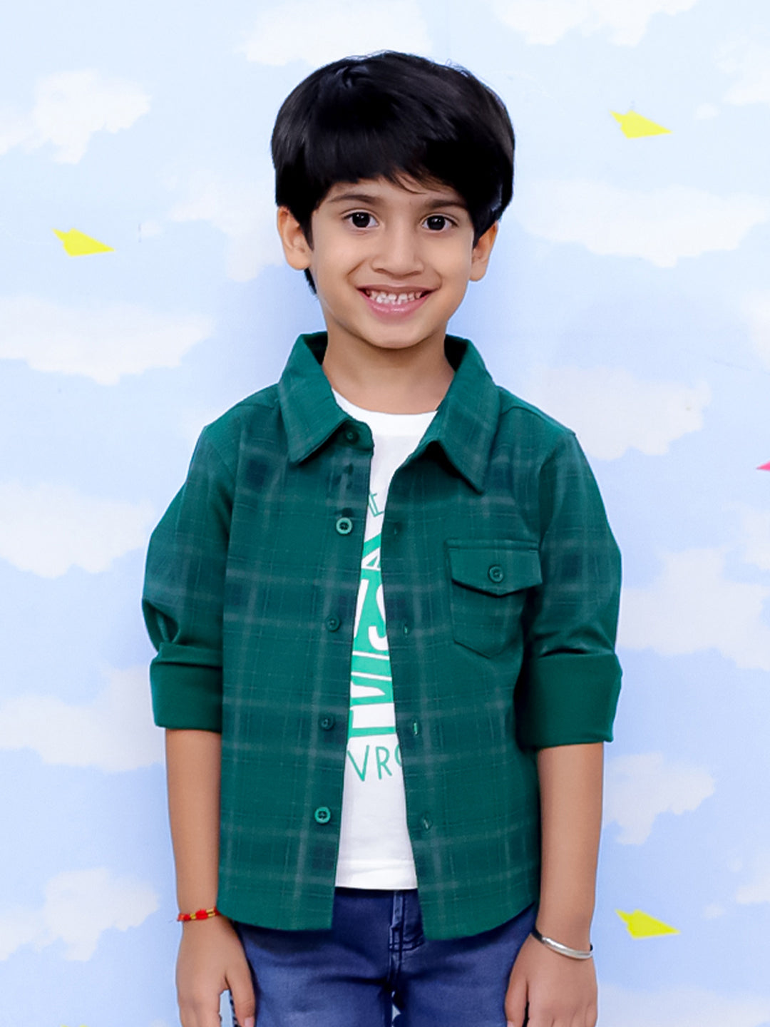 Green Flannel Plaid Kids Shirt