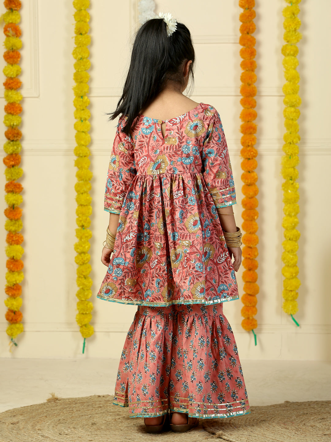 Gulabi Gul Floral Print Girls Anarkali Kurta Sharara Set