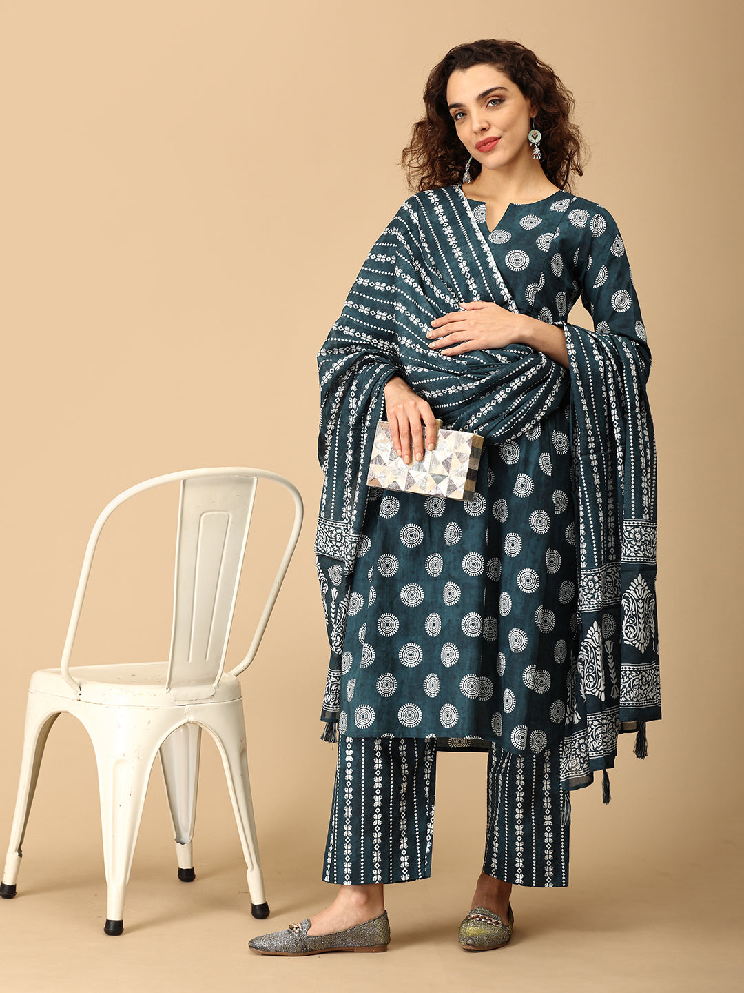 Gulshan Teal Maternity and Nursing Kurta Set With Dupatta