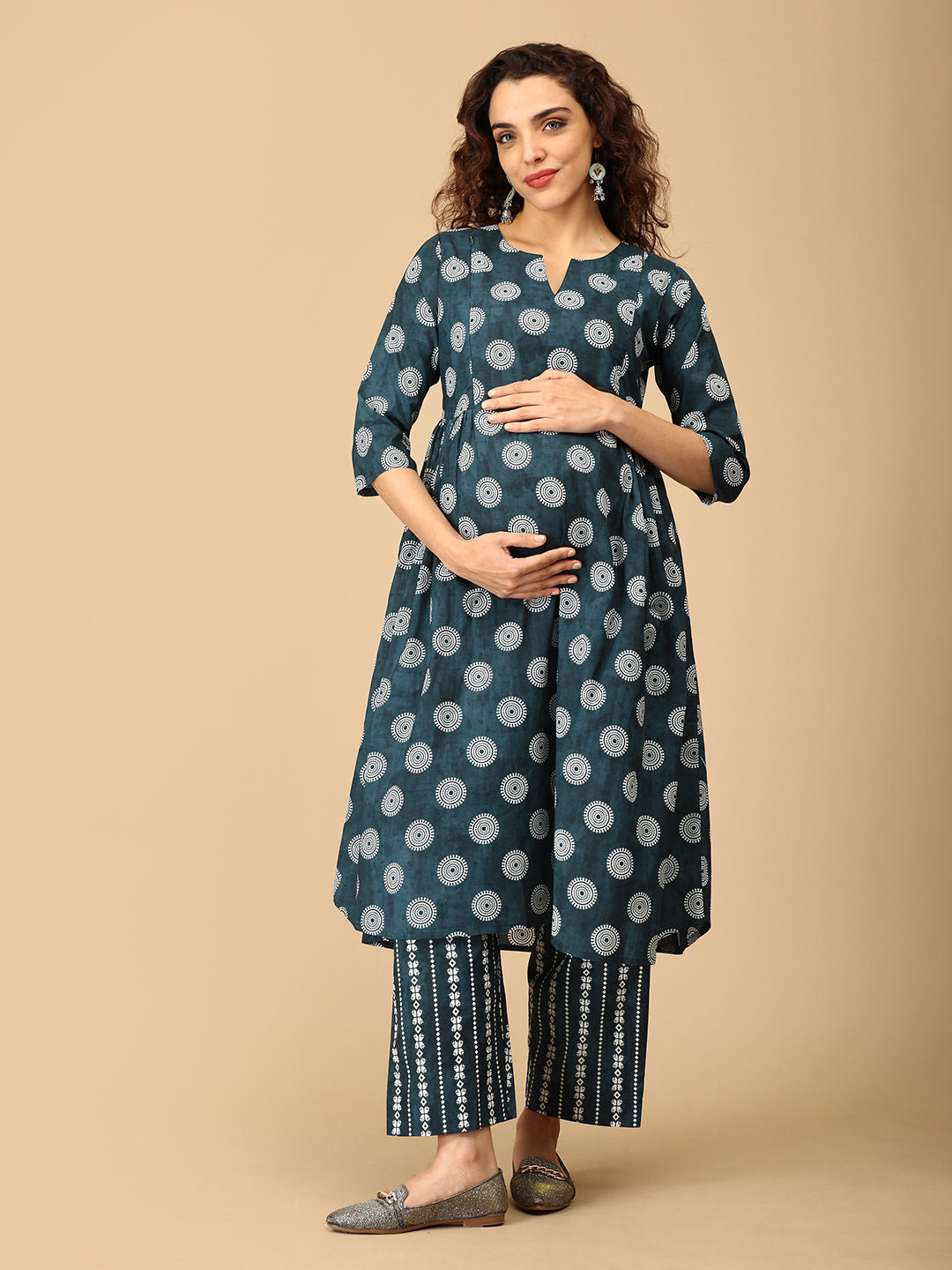 Gulshan Teal Maternity and Nursing Kurta Set With Dupatta