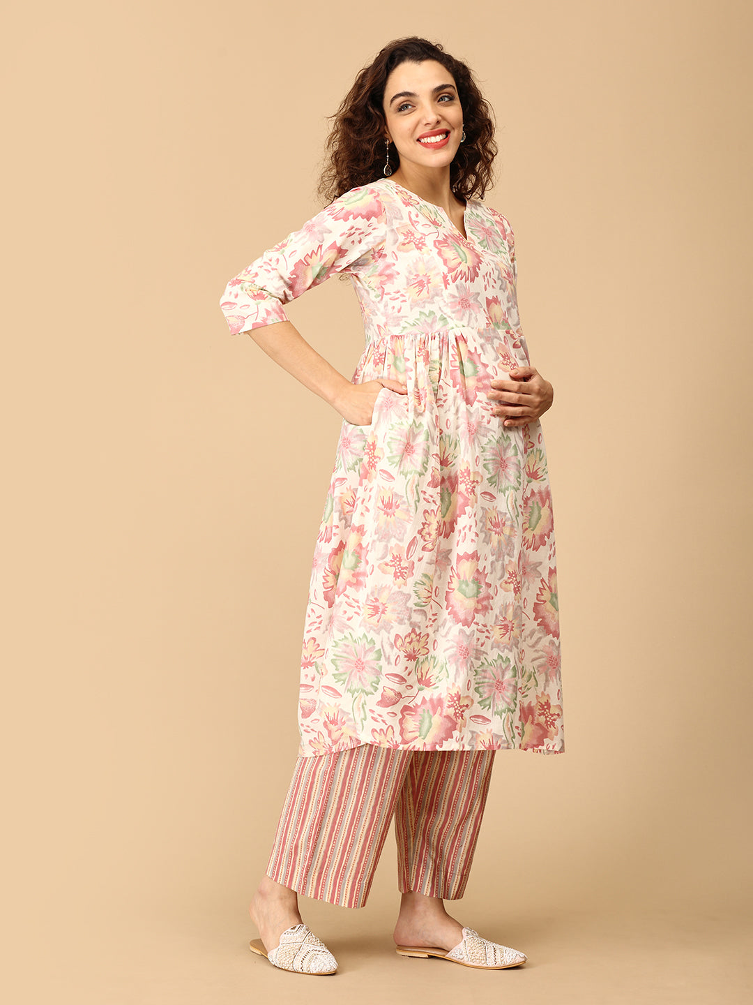 Heritage Hues Maternity and Nursing Kurta Set With Dupatta