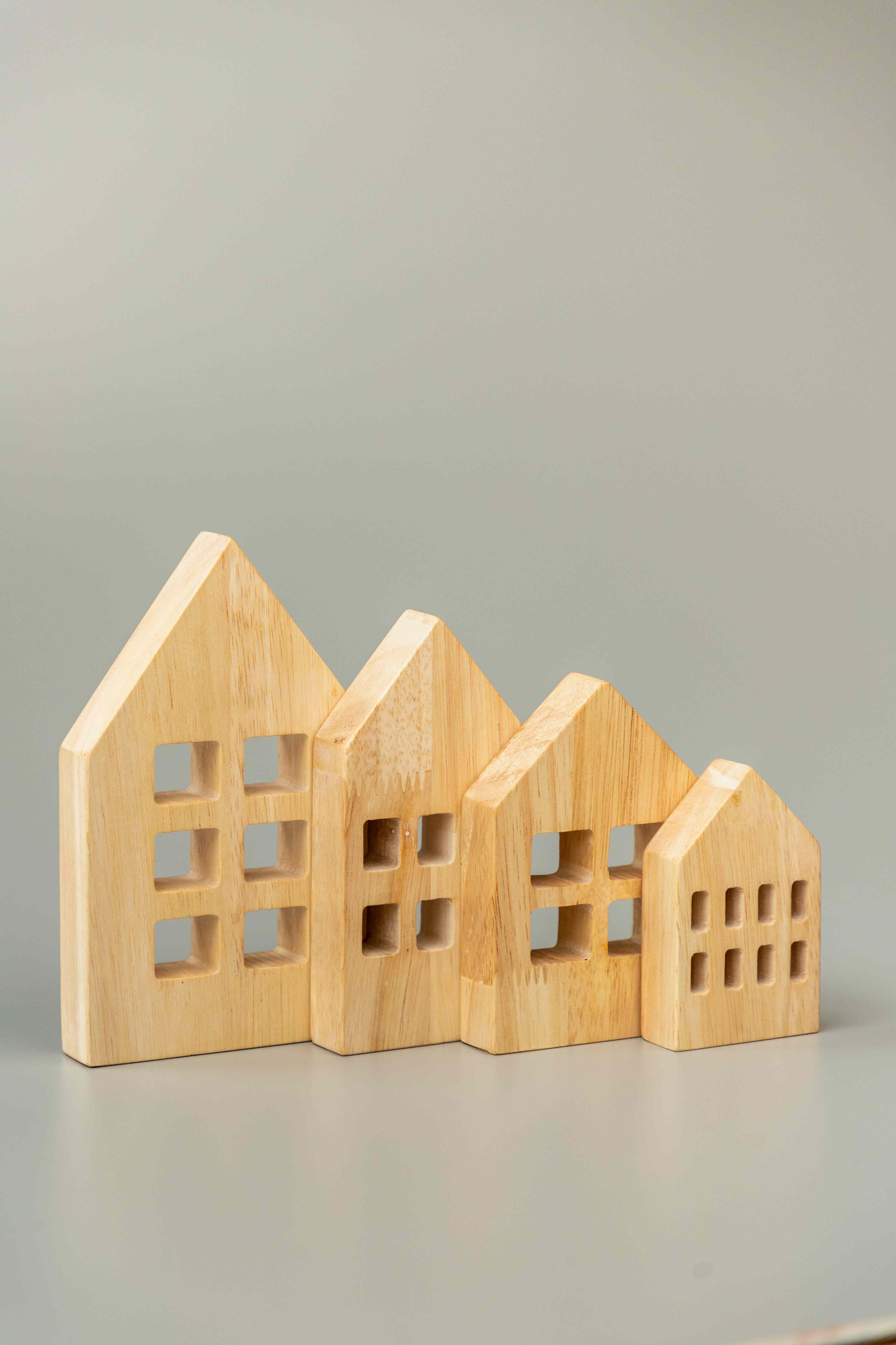 Birch Winter Village Houses Set of 4