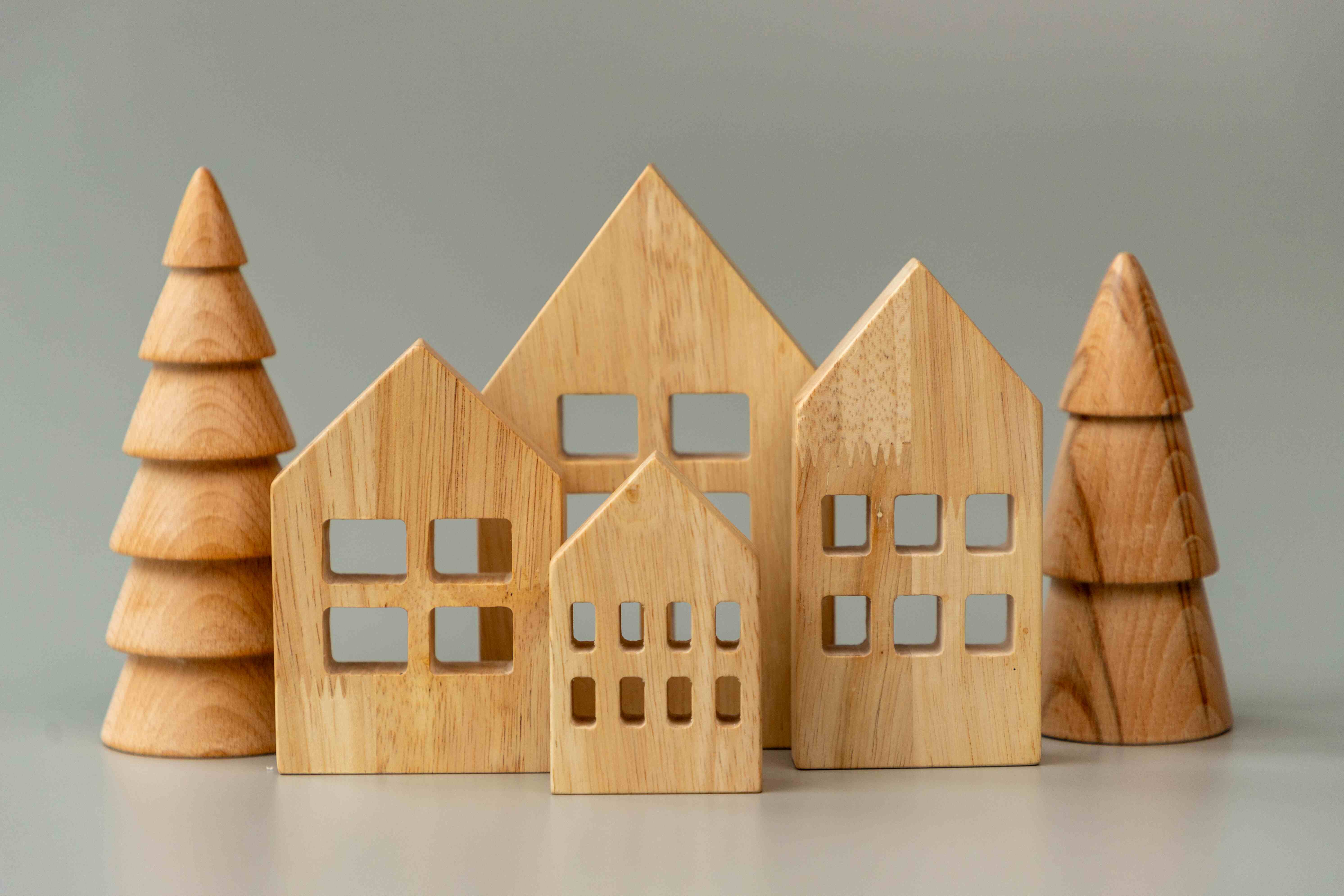 Birch Winter Village Houses Set of 4