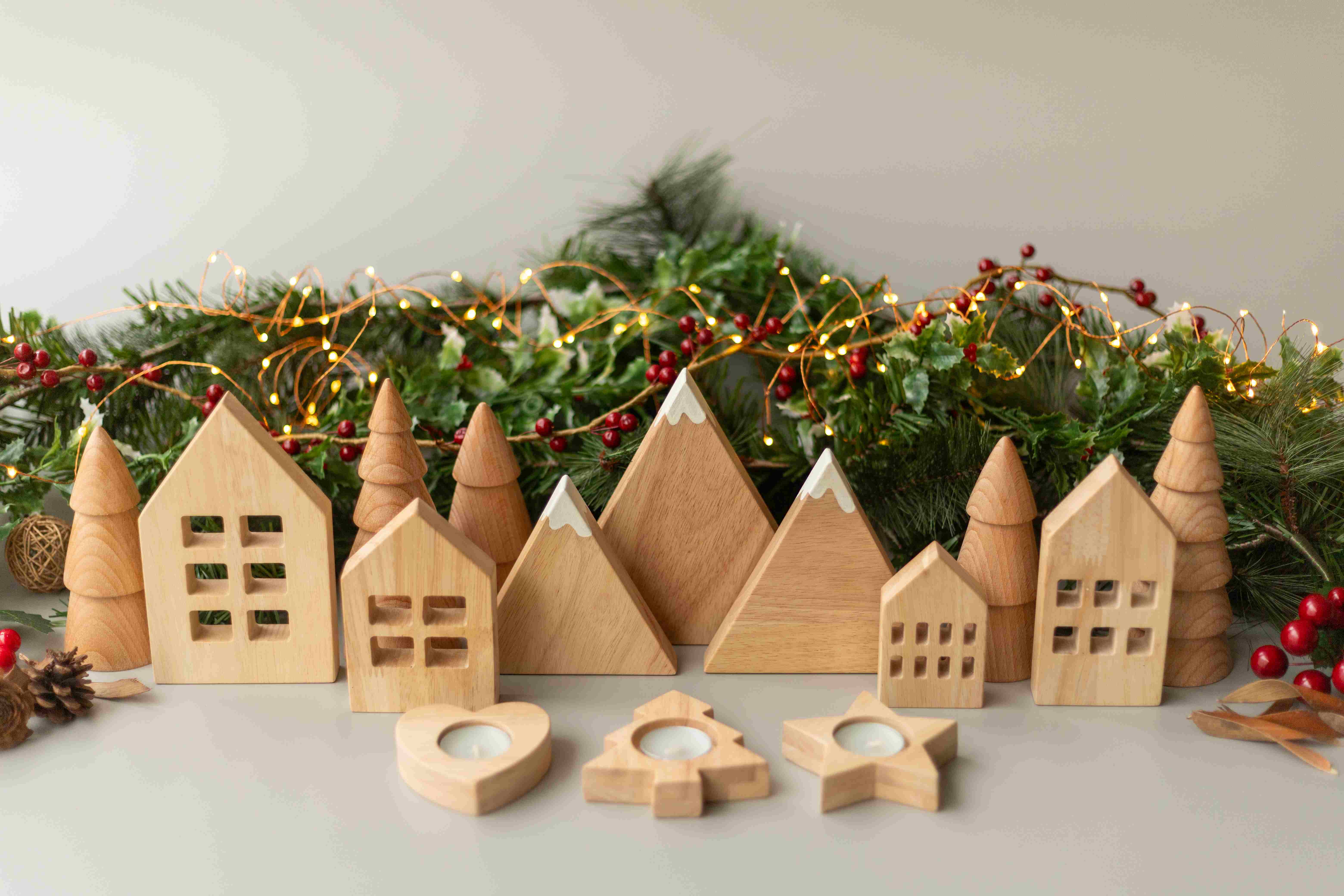 Birch Winter Village Houses Set of 4