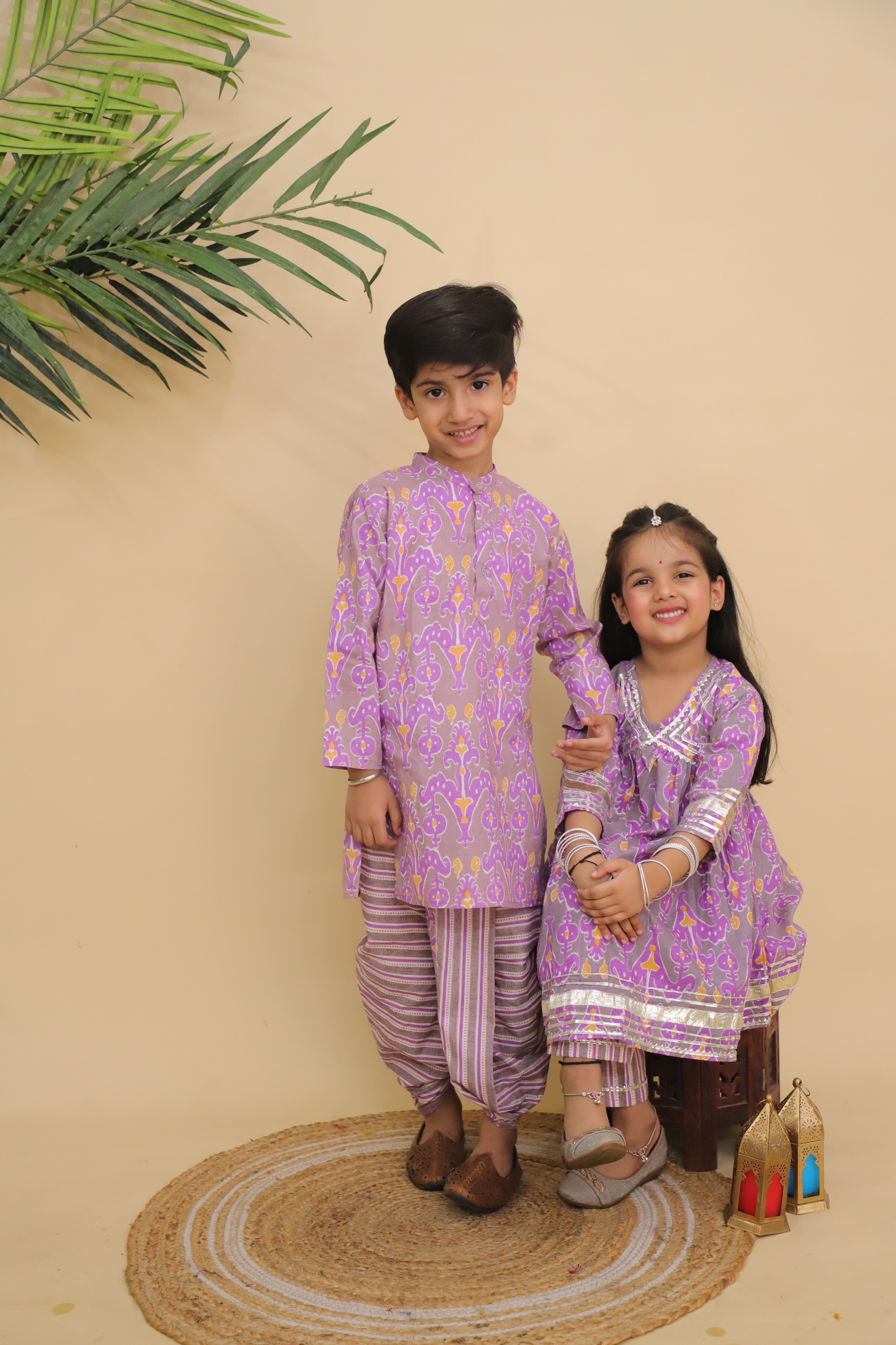 Ethnic Set - Sage Violet Boys Dhoti Kurta and Girls Anarkali Kurta Set