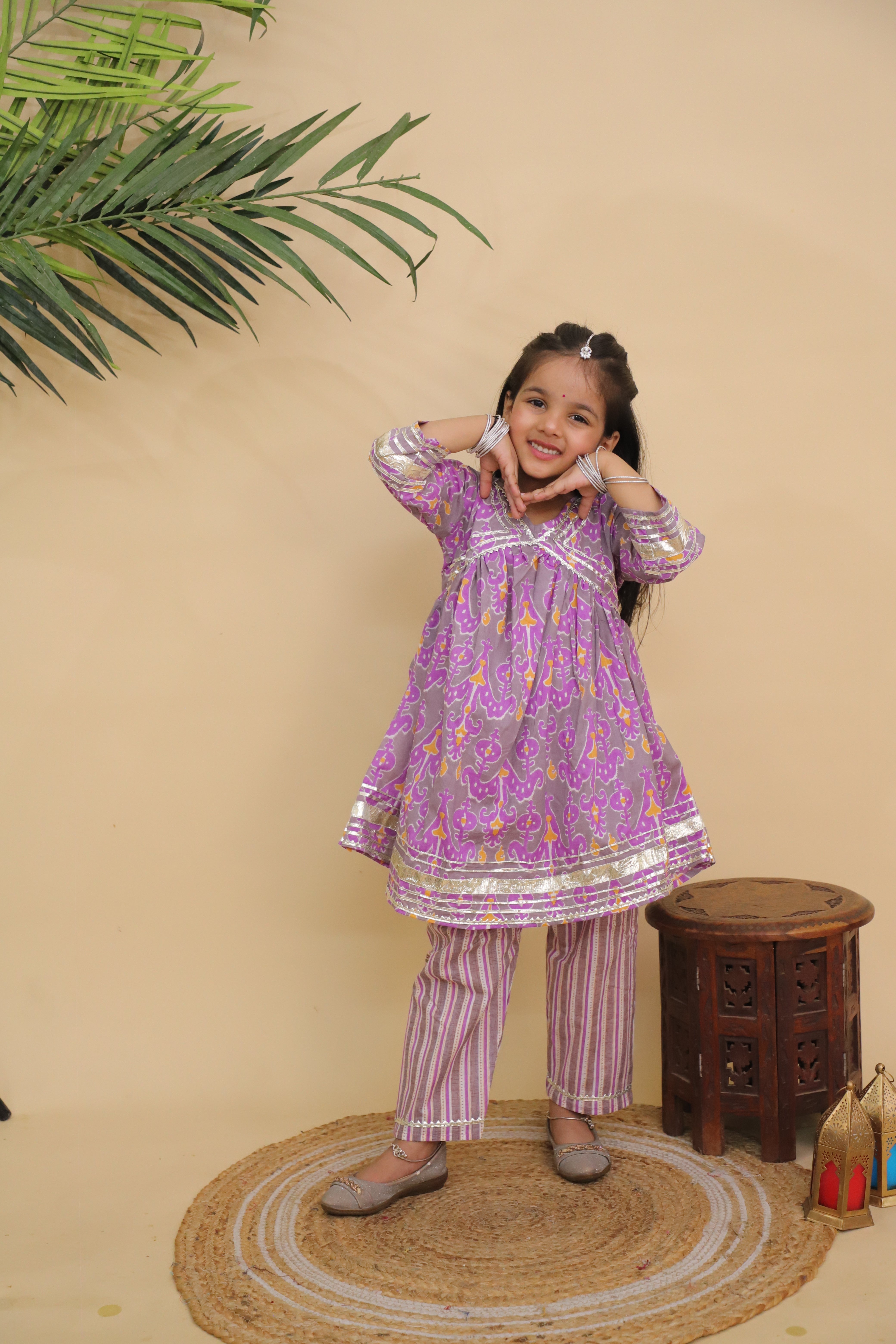 Ethnic Set - Sage Violet Boys Dhoti Kurta and Girls Anarkali Kurta Set