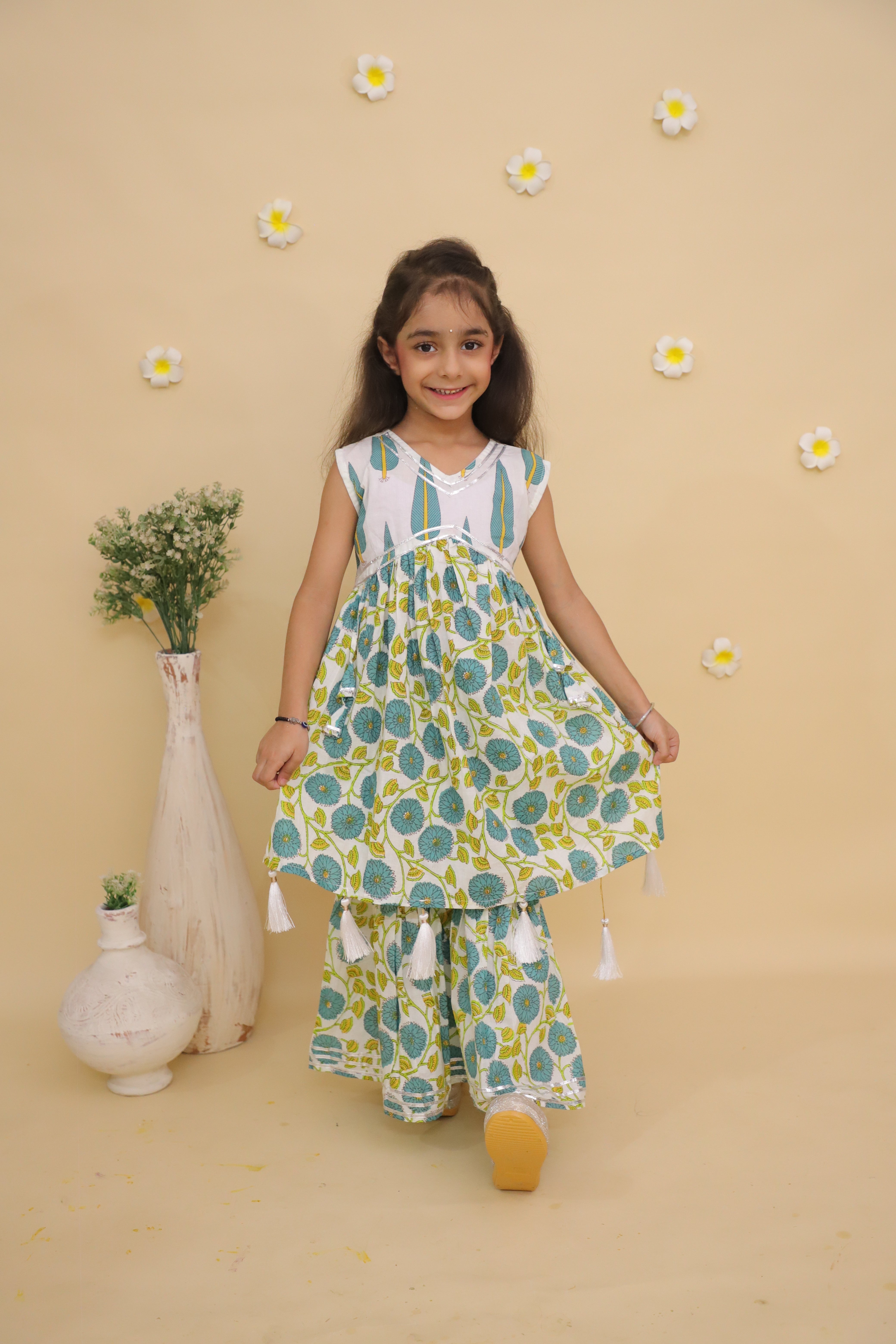 Ethnic Set-Emeraluxe Girls Anarkali Kurta Sharara Set and Boys Jacket And Kurta Pajama Set