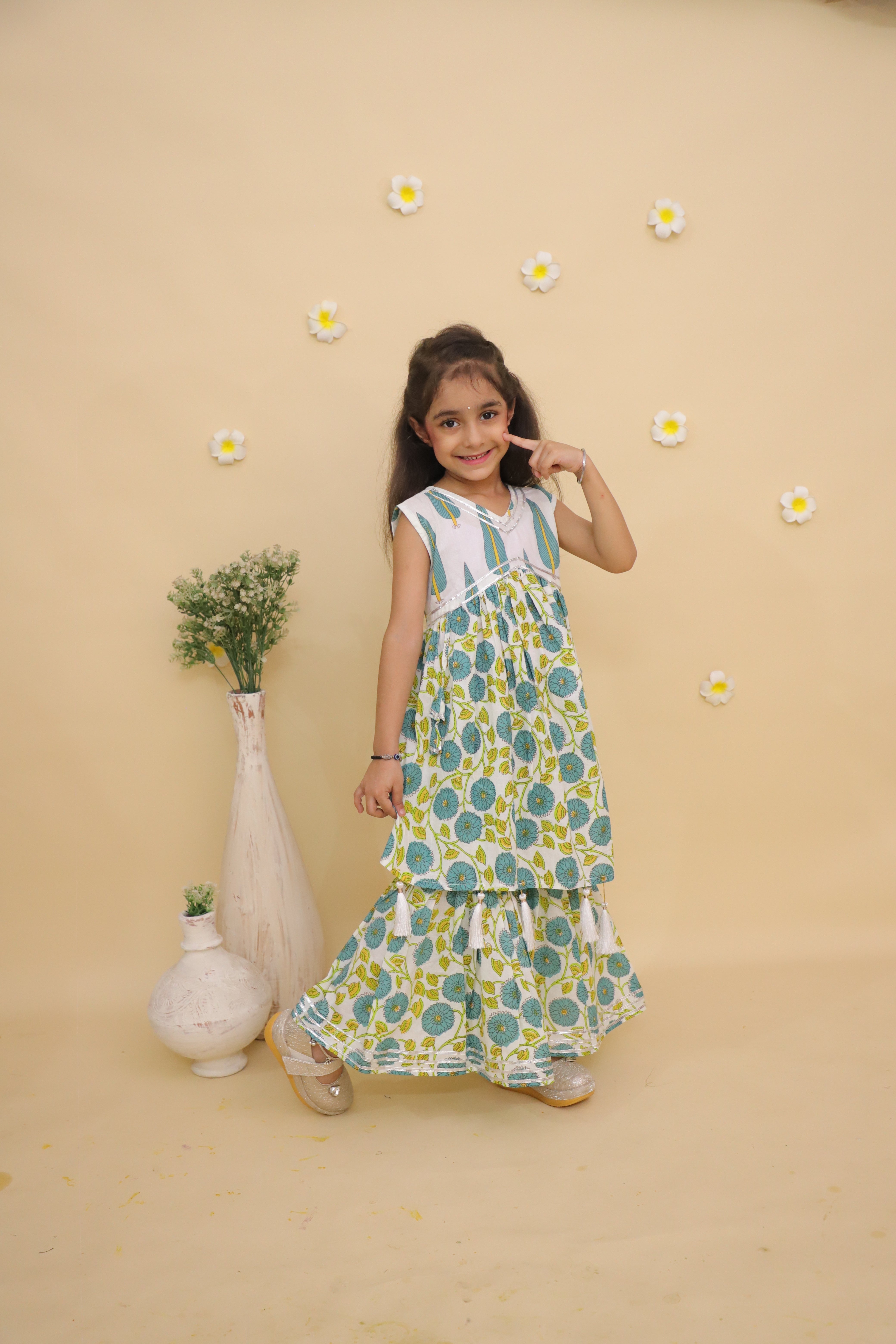 Ethnic Set-Emeraluxe Girls Anarkali Kurta Sharara Set and Boys Jacket And Kurta Pajama Set