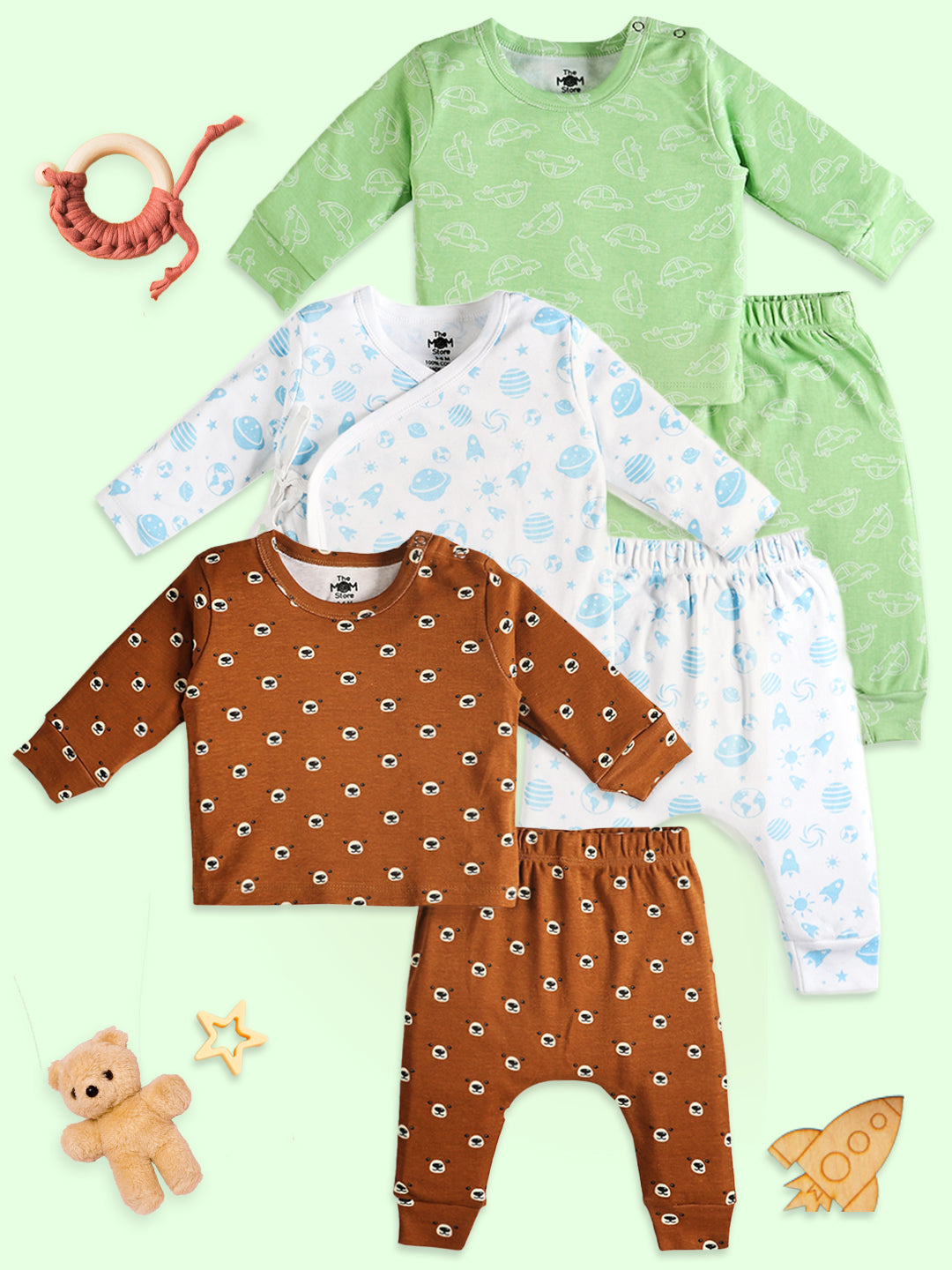 Infant Pajama Set Combo Of 3: Vrrom Vrrom-Out Of World-Beary Best
