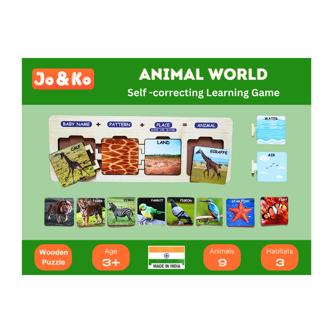 JoGenii Wooden Animal World Self Correcting Activity Game (30 pcs)