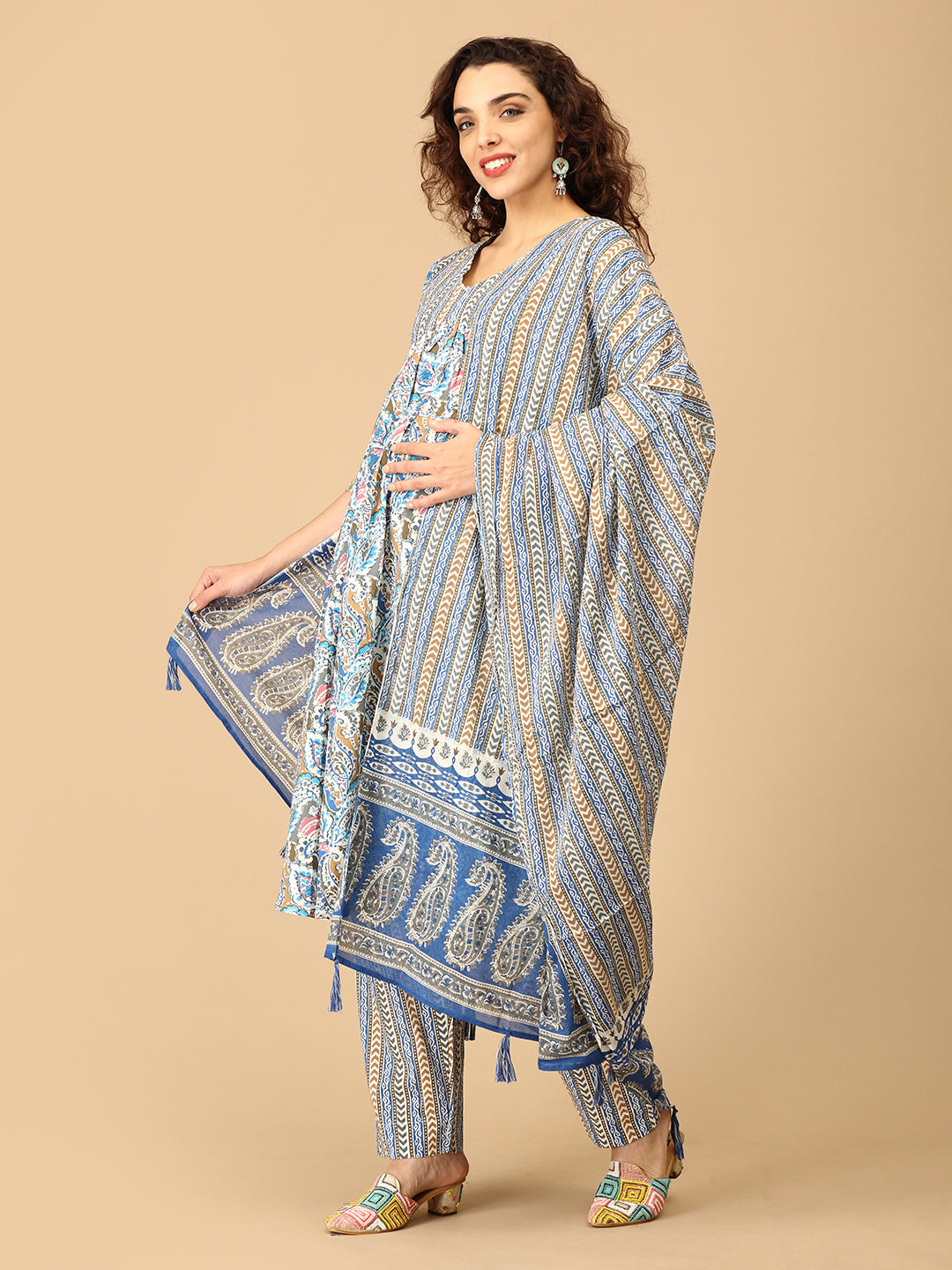 Khushboo Manzar Maternity and Nursing Kurta Set With Dupatta