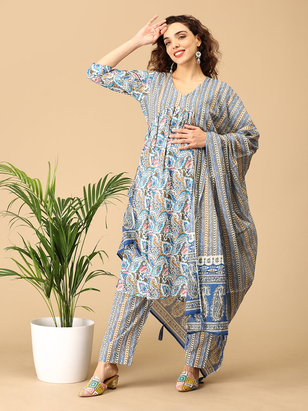 Khushboo Manzar Maternity and Nursing Kurta Set With Dupatta