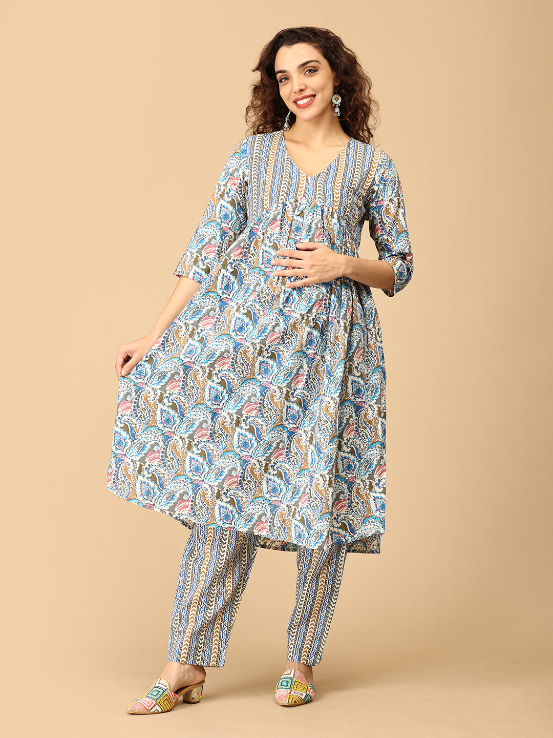 Khushboo Manzar Maternity and Nursing Kurta Set With Dupatta