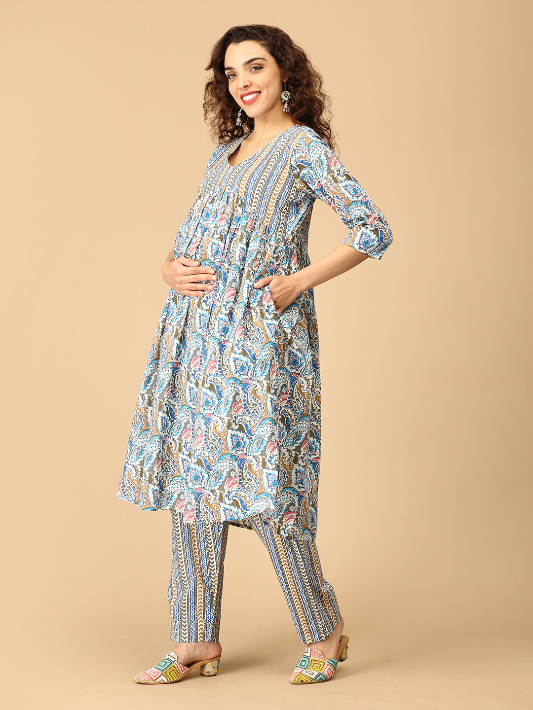 Khushboo Manzar Maternity and Nursing Kurta Set With Dupatta