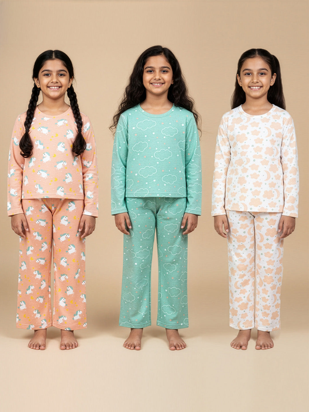 Kids Pajama Set Combo of 3-Dreamy Unicorn, Sweet Dreams & On Cloud Mine