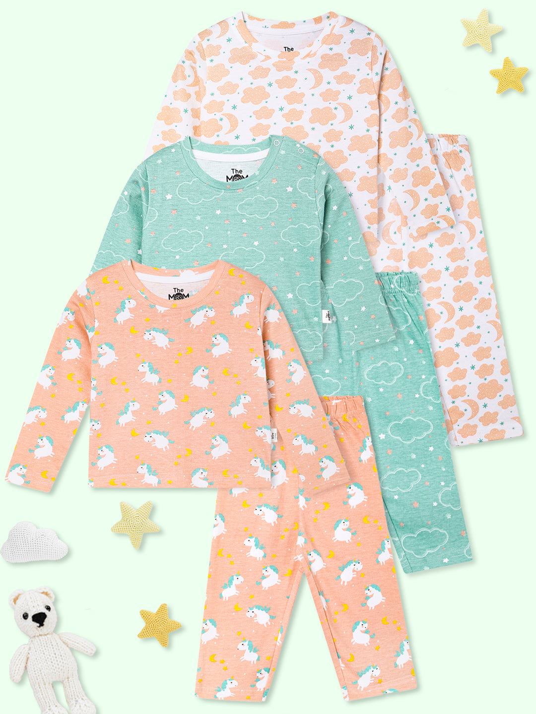 Kids Pajama Set Combo of 3-Dreamy Unicorn, Sweet Dreams & On Clound Mine