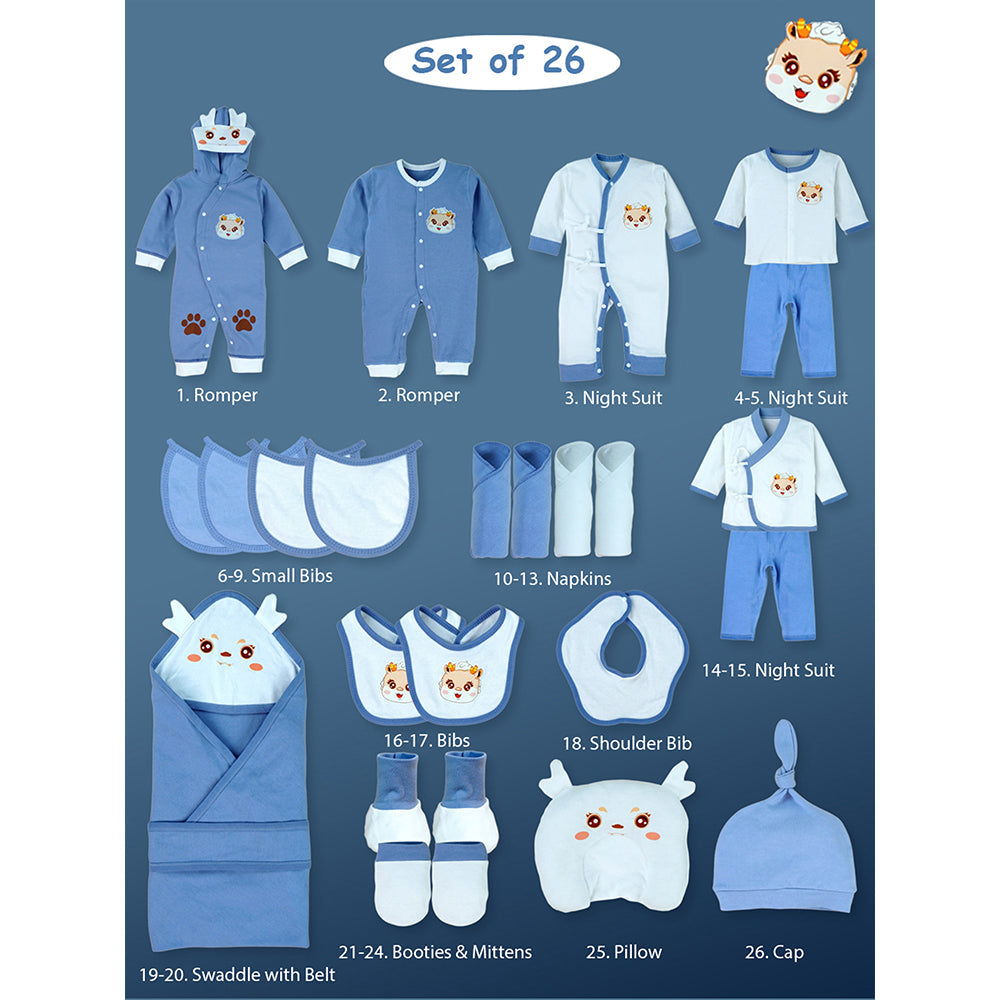 Little Surprise Box  26pcs Blue Baby Horn, Newborn Baby Girl/ Boy Gift Box Hamper (0 - 12 months)