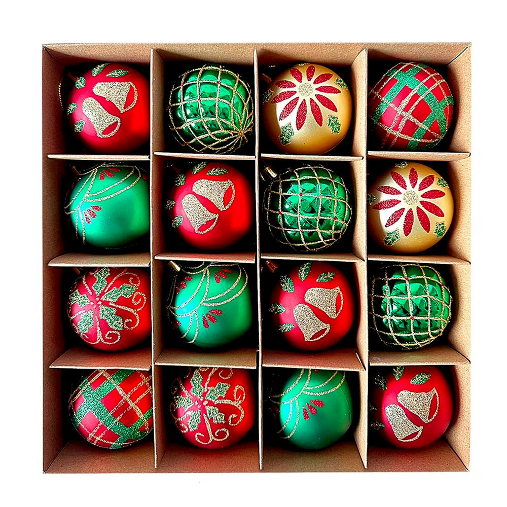 Little Surprise Box 16pcs Red Green Gold print Christmas Tree ornaments XMAS Tree decoration set