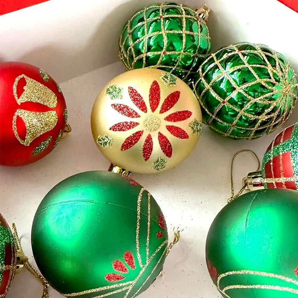 Little Surprise Box 16pcs Red Green Gold print Christmas Tree ornaments XMAS Tree decoration set