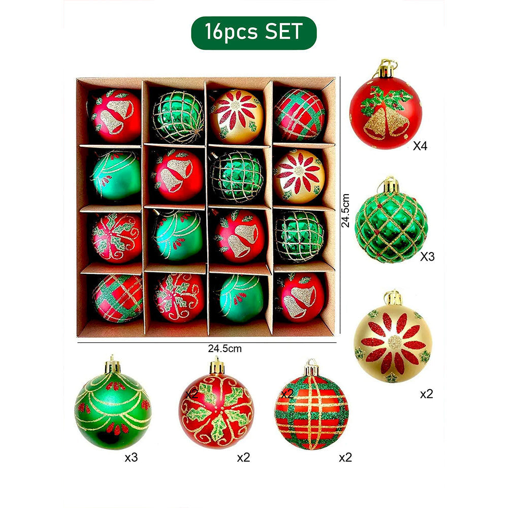 Little Surprise Box 16pcs Red Green Gold print Christmas Tree ornaments XMAS Tree decoration set
