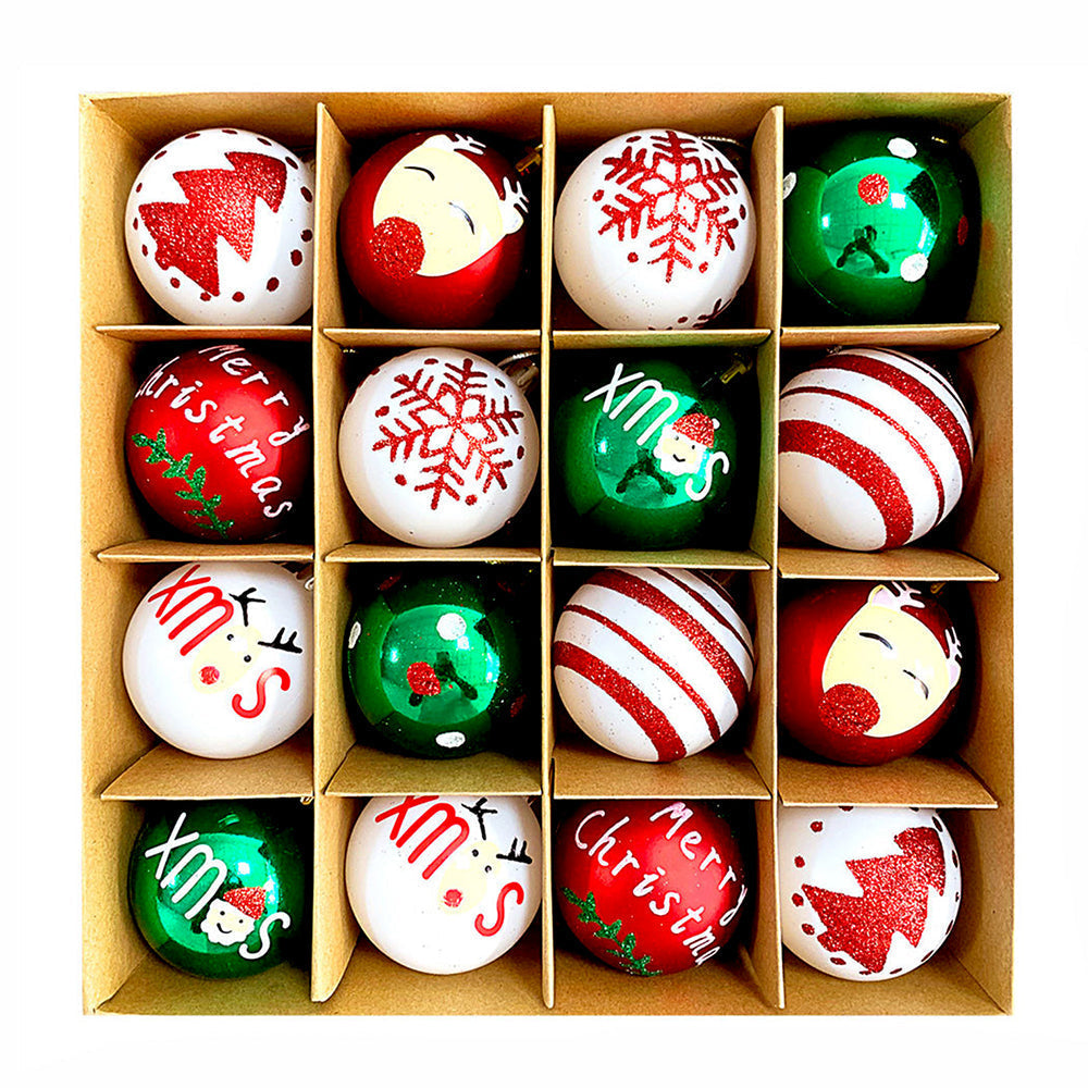 Little Surprise Box 16pcs White, Red & Green printed Christmas Tree ornaments XMAS Tree decoration set