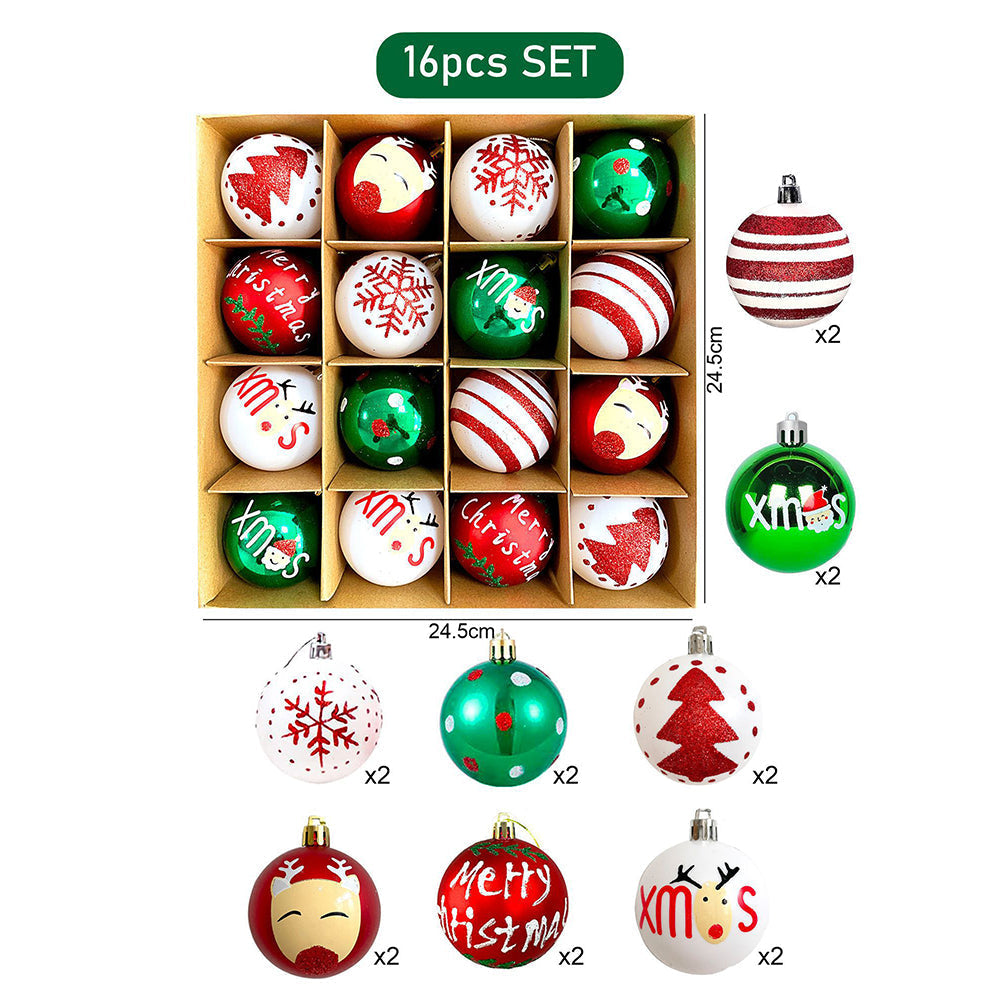 Little Surprise Box 16pcs White, Red & Green printed Christmas Tree ornaments XMAS Tree decoration set