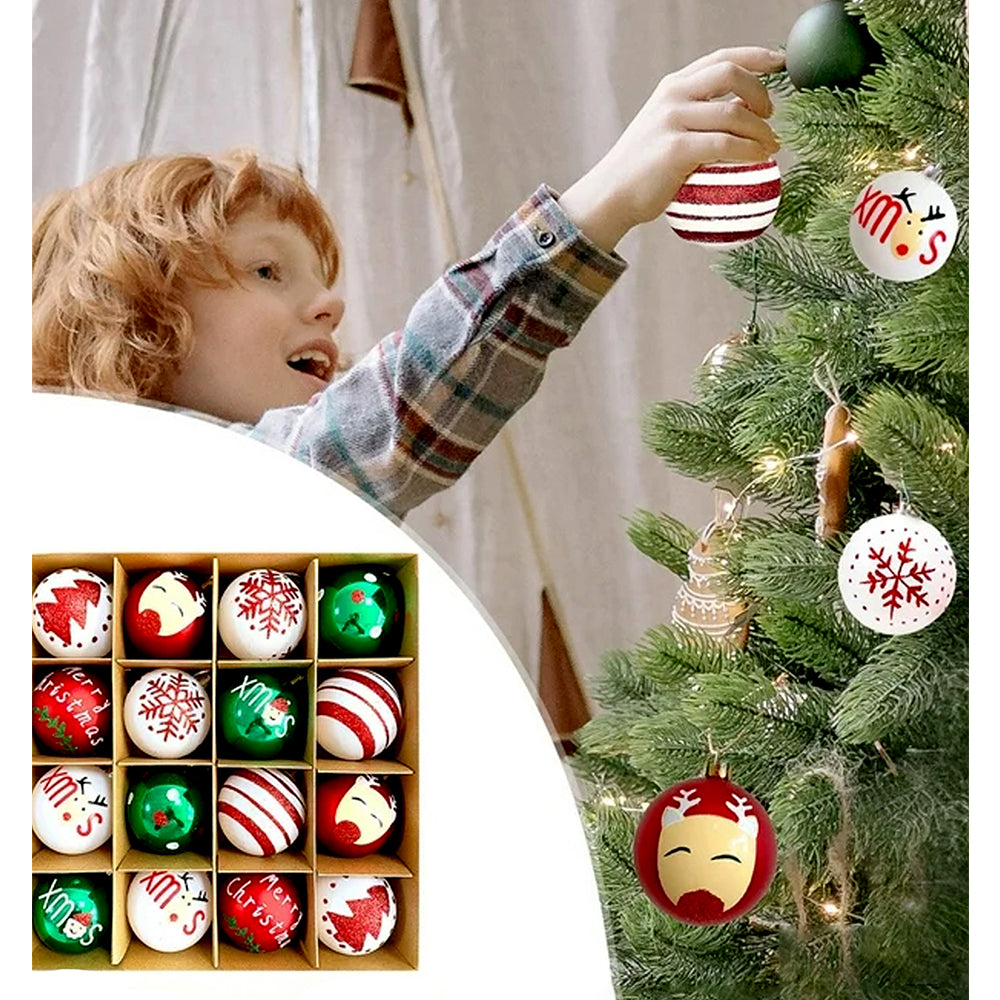 Little Surprise Box 16pcs White, Red & Green printed Christmas Tree ornaments XMAS Tree decoration set