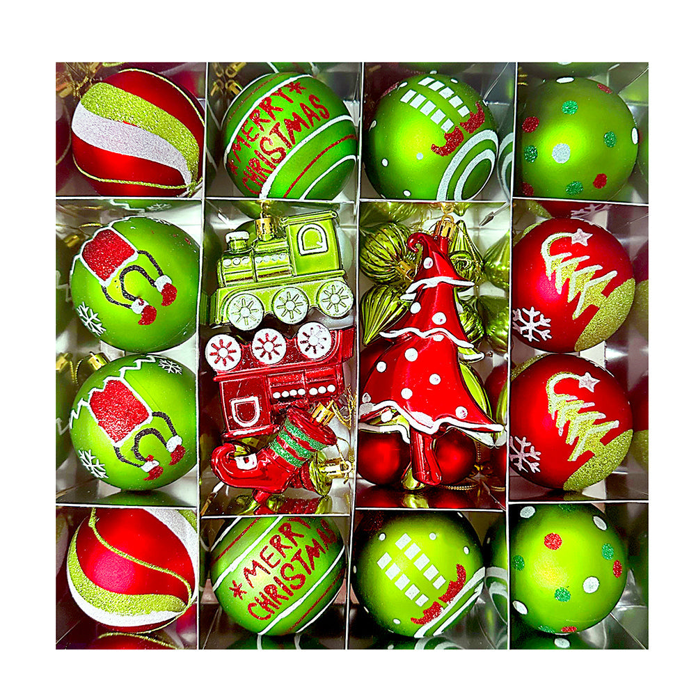 Little Surprise Box  34 pcs Grinch Green & Red Christmas Tree ornaments XMAS Tree decoration set