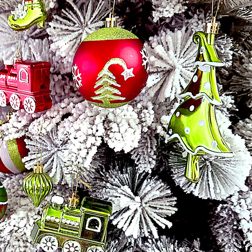 Little Surprise Box  34 pcs Grinch Green & Red Christmas Tree ornaments XMAS Tree decoration set