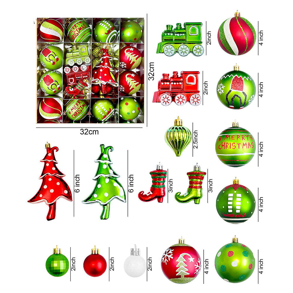 Little Surprise Box  34 pcs Grinch Green & Red Christmas Tree ornaments XMAS Tree decoration set