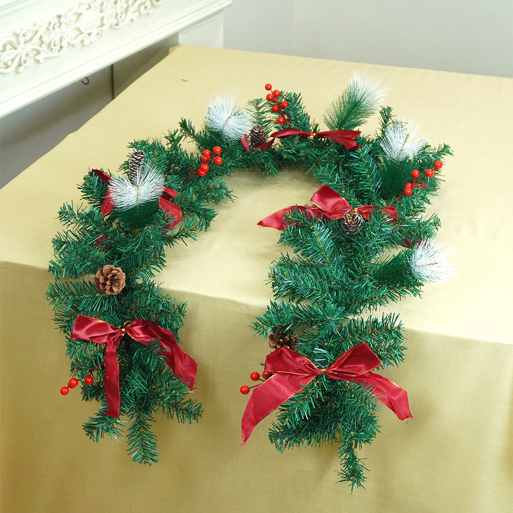Little Surprise Box 6 feet Red Gold Bow ,Deep Green Xmas Garland Christmas Garland for Home and Table Décor