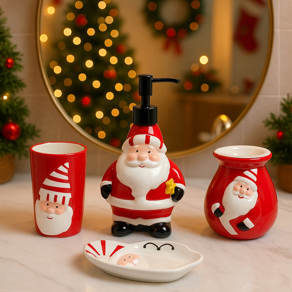 Little Surprise Box 4pcs christmas bathroom Accessories, Soap dispenser,Toothbrush Holder, Tumbler & Soap Dish