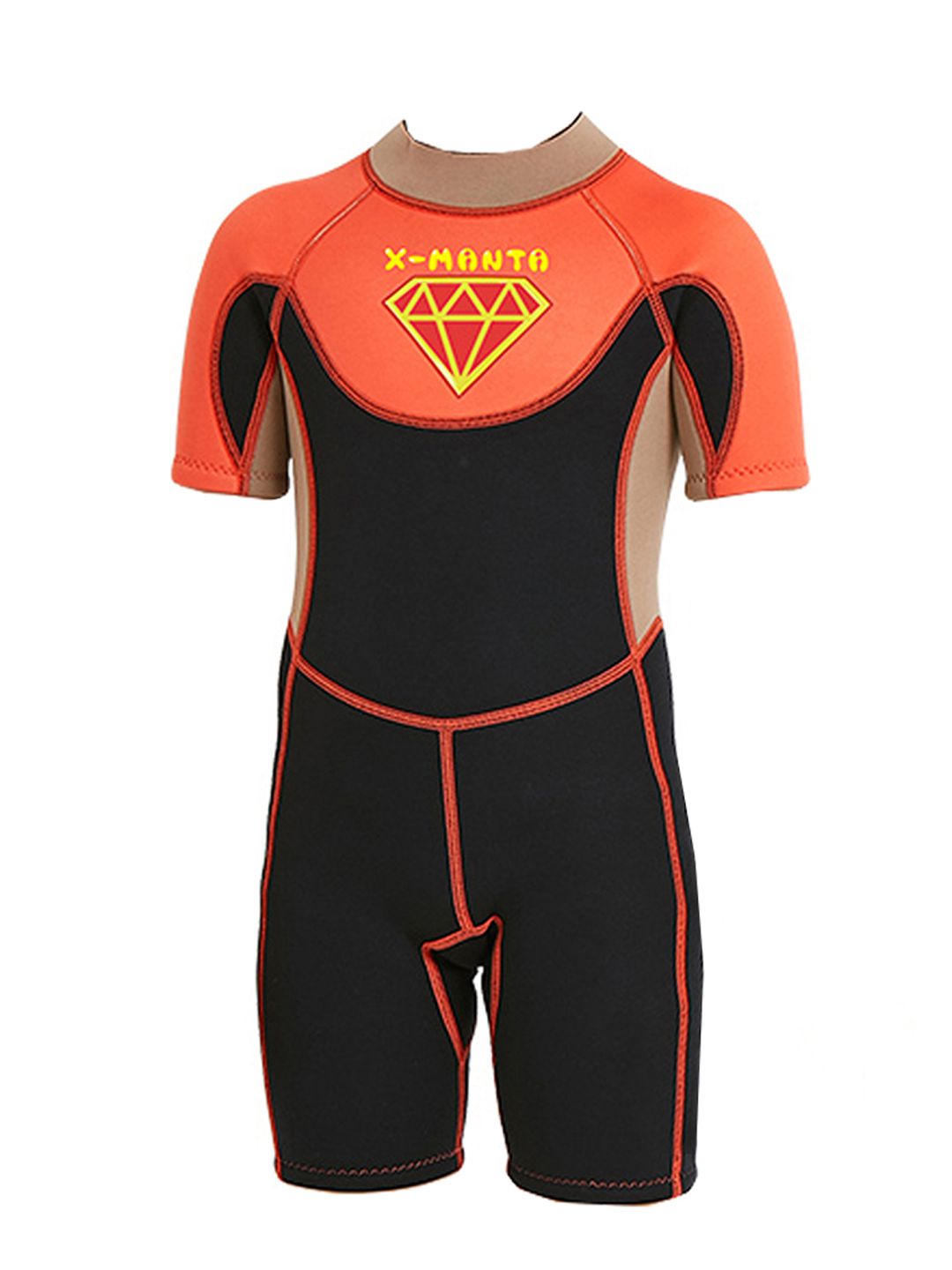 Little Surprise Box Superhero Brown & Orange 2.5mm Neoprene Knee Length Kids Half Sleeves Swimwear