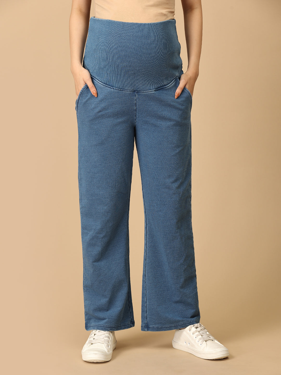 Light Blue Maternity Knit Denims With Belly Support- Lightwash