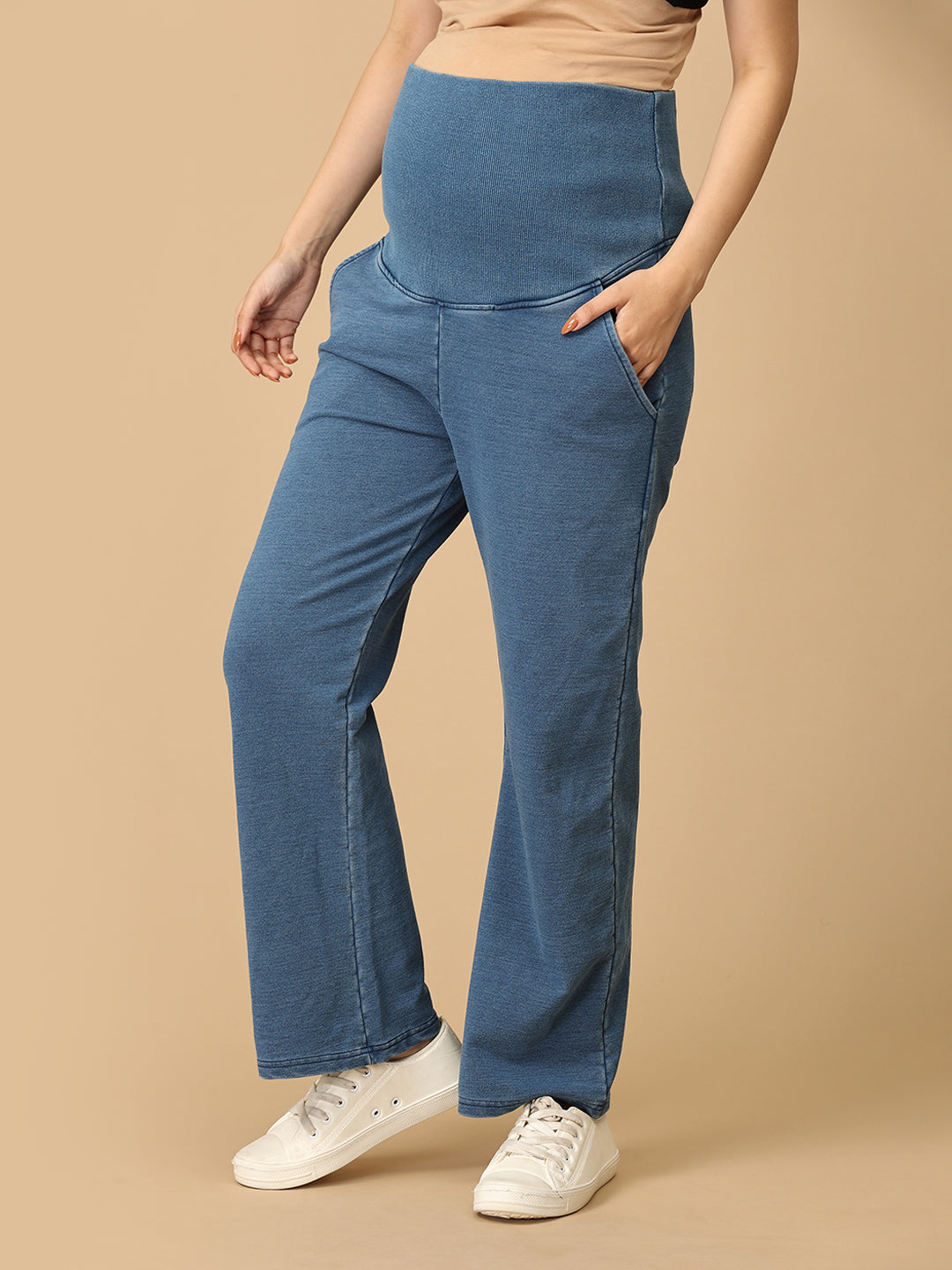 Light Blue Maternity Knit Denims With Belly Support- Lightwash