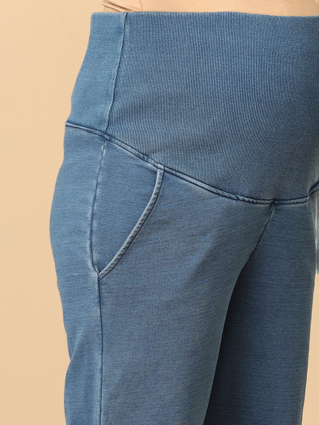Light Blue Maternity Knit Denims With Belly Support- Lightwash
