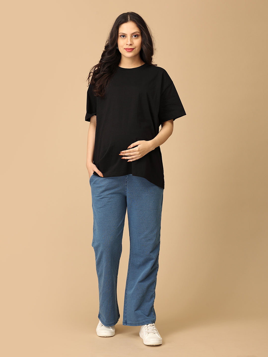 Light Blue Maternity Knit Denims With Belly Support- Lightwash