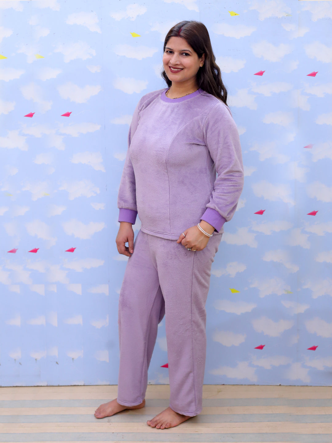 Twinning Combo: Purple Fluffies Womens and Kid Fleece Co-ord Sets